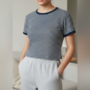 RUE 21 Striped Blue and White t-shirt cropped size medium